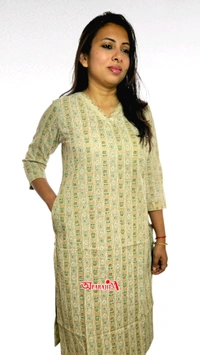 APARAJITA Cotton Printed Kurti - M, Beige