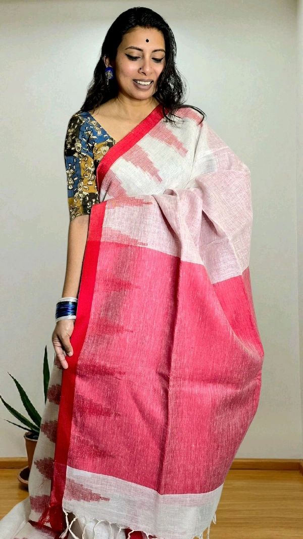 APARAJITA White and Red Linen Sarees