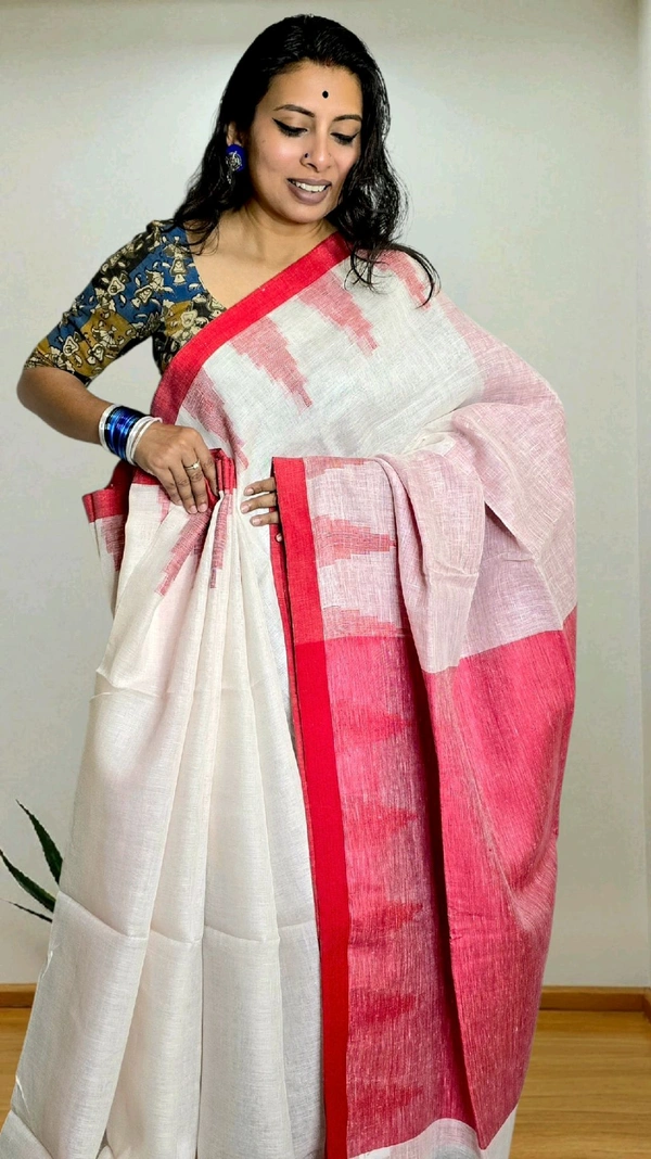 APARAJITA White and Red Linen Sarees