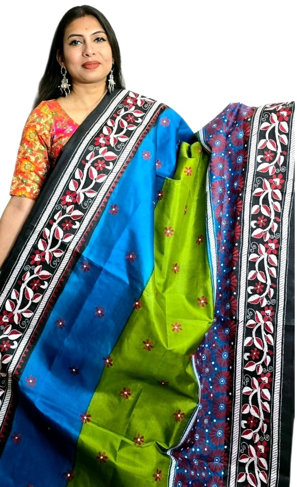 APARAJITA Pure Silk Kantha Stitch Saree