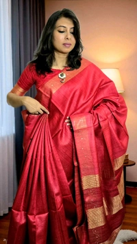 APARAJITA Tussar Saree With Sequins - Guardsman Red