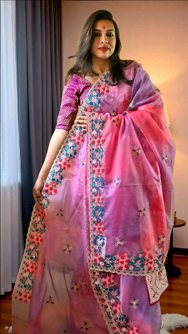 APARAJITA Organza Party Wear Saree - Fuchsia Pink