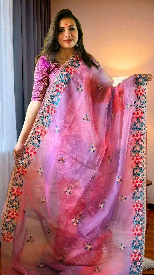 APARAJITA Organza Party Wear Saree - Fuchsia Pink