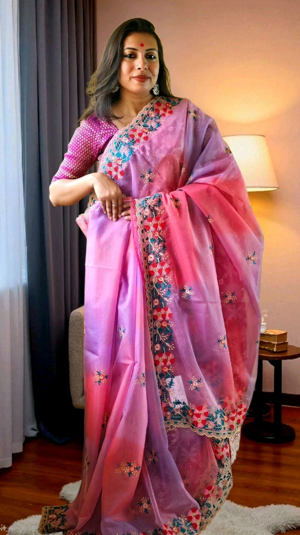 APARAJITA Organza Party Wear Saree - Fuchsia Pink