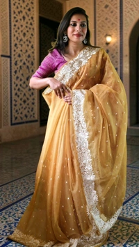APARAJITA Organza Party Wear Saree - Beige