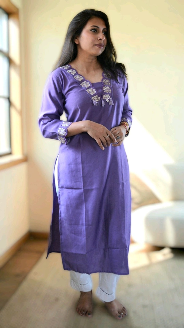 APARAJITA Kurti With Designer Collar - M, Lavender