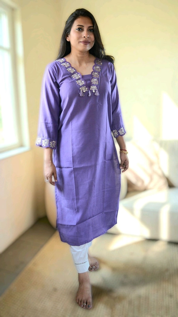 APARAJITA Kurti With Designer Collar - M, Lavender