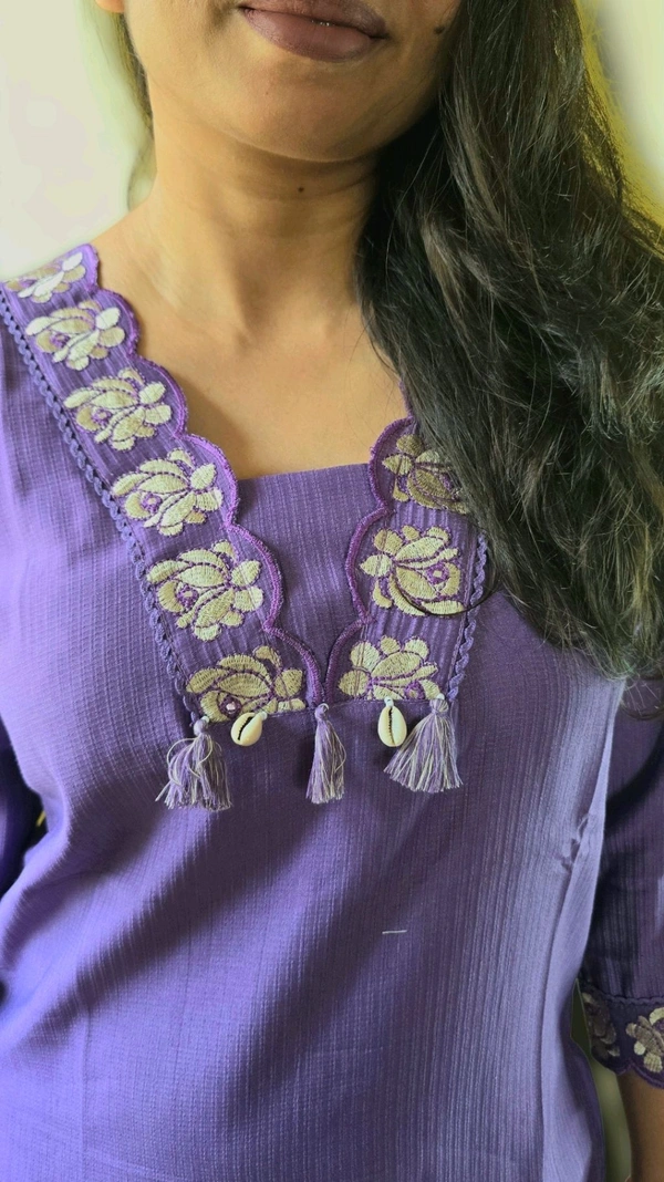 APARAJITA Kurti With Designer Collar - M, Lavender