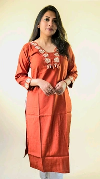 APARAJITA Kurti With Designer Collar - M, Rust