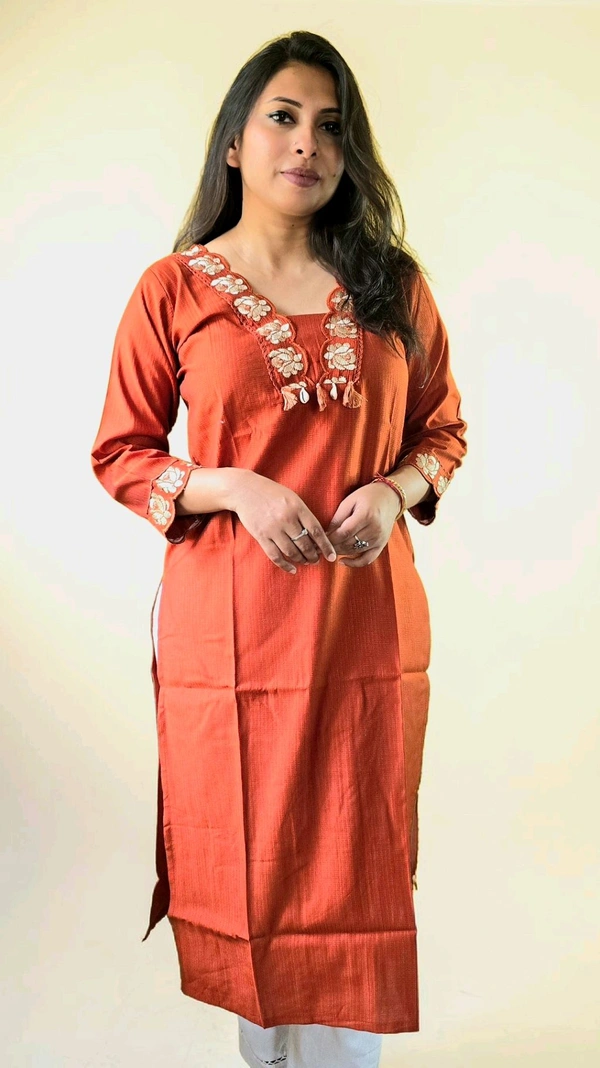 APARAJITA Kurti With Designer Collar - M, Rust