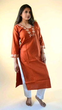 APARAJITA Kurti With Designer Collar - M, Rust