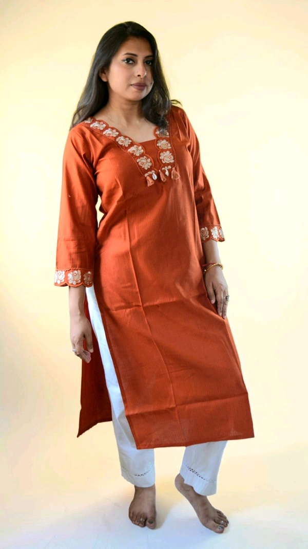 APARAJITA Kurti With Designer Collar - M, Rust