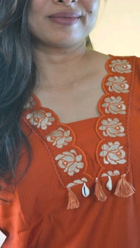 APARAJITA Kurti With Designer Collar - M, Rust
