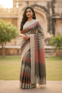 APARAJITA Ikkat Linen Saree With Sequins - Design 1