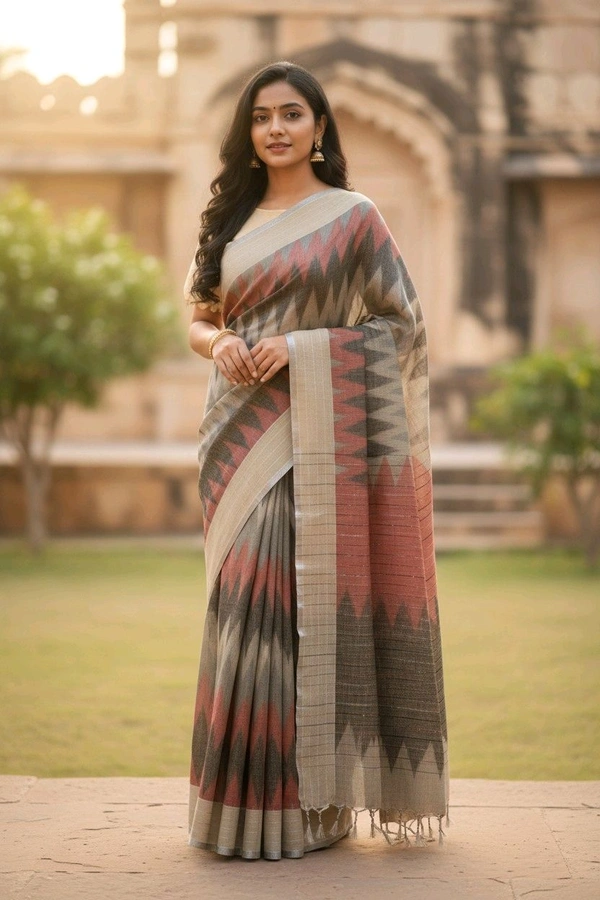 APARAJITA Ikkat Linen Saree With Sequins - Design 1