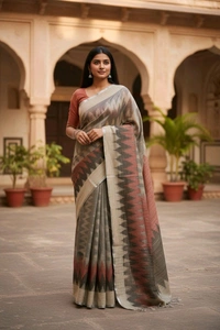 APARAJITA Ikkat Linen Saree With Sequins - Design 1