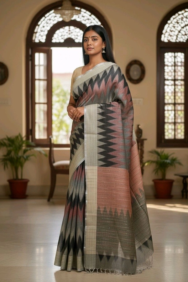 APARAJITA Ikkat Linen Saree With Sequins - Design 2