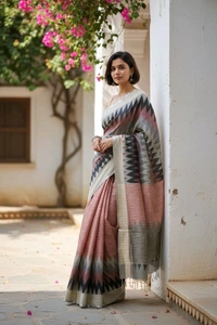 APARAJITA Ikkat Linen Saree With Sequins - Design 2
