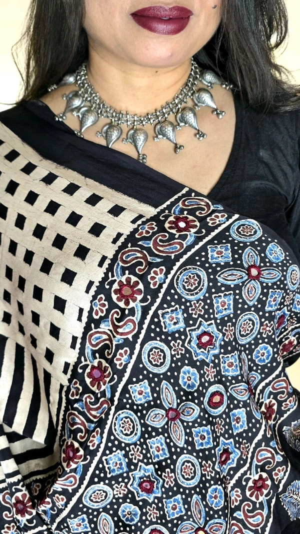 Mirror Ajrakh Modal Saree