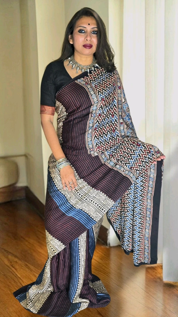 Mirror Ajrakh Modal Saree