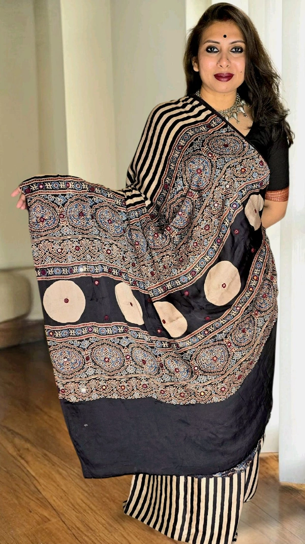 APARAJITA Mirror Ajrakh Modal Saree