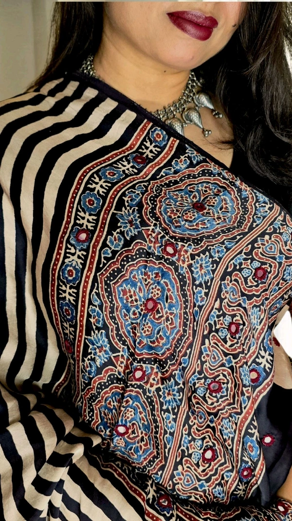 Mirror Ajrakh Modal Saree