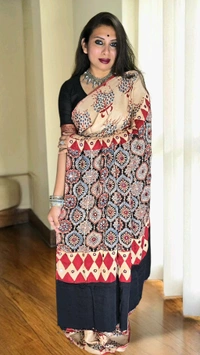 APARAJITA Mirror Ajrakh Modal Saree