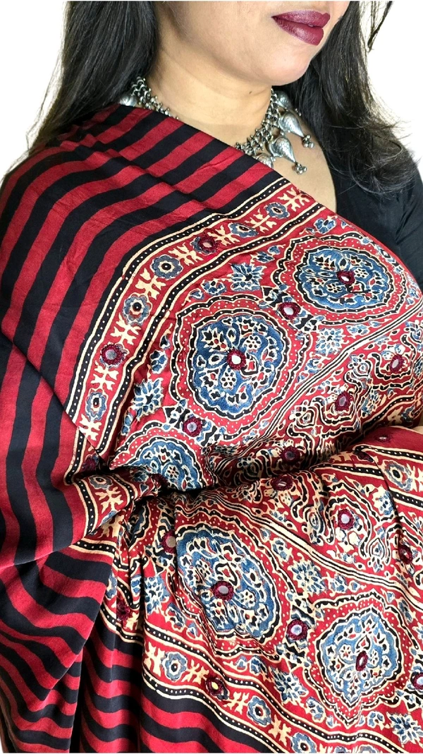 Mirror Ajrakh Modal Saree