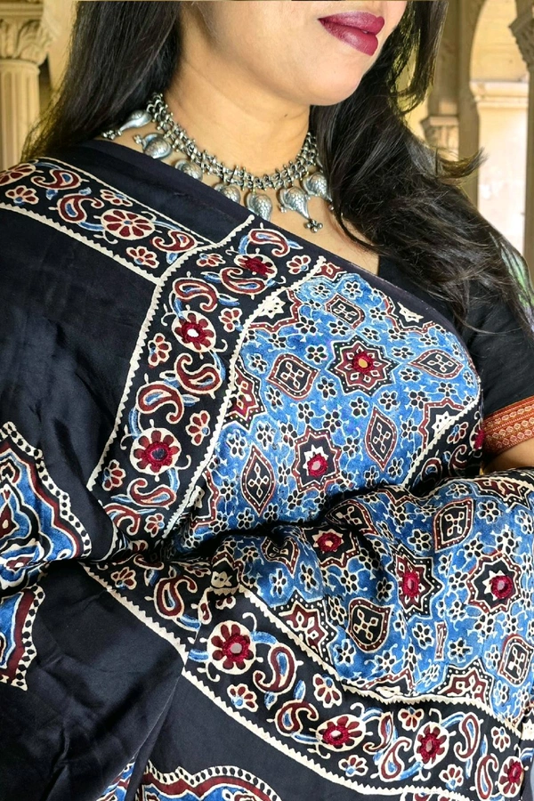 Mirror Ajrakh Modal Saree