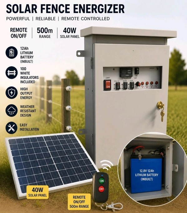 Shrangi  Remote Control Wall Mount Cabinet Fencing Full Set AC DC 12KV 60 Acre (Machine,12V Battery, 40 Watt Solar Panel,100 Insulator)