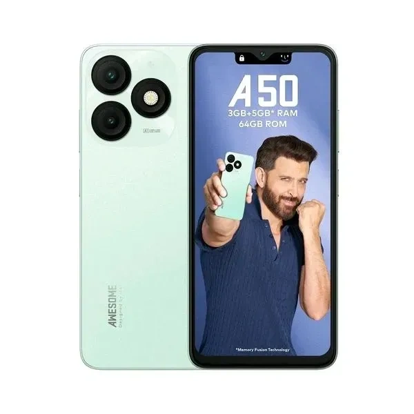Itel  itel A50|6.6" HD+ Display with Dynamic Bar| 8GB (3GB+5GB) RAM + 64GB ROM, Upto 8GB RAM with Memory Fusion|Octacore Processor|8MP AI Dual Rear Camera|5000 mAh Battery - Lime Green