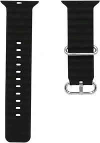 Watch Strap, Secure Fit, Adjustable, Comfortable, Stylish, Compatible with Apple Watch Series Ultra/SE/8/7/6/5/4/3/2/1 42mm, 44mm, 45mm and 49mm (Ocean Sports Band, Silicone - Black