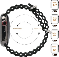 Watch Strap, Secure Fit, Adjustable, Comfortable, Stylish, Compatible with Apple Watch Series Ultra/SE/8/7/6/5/4/3/2/1 42mm, 44mm, 45mm and 49mm (Ocean Sports Band, Silicone - Blue