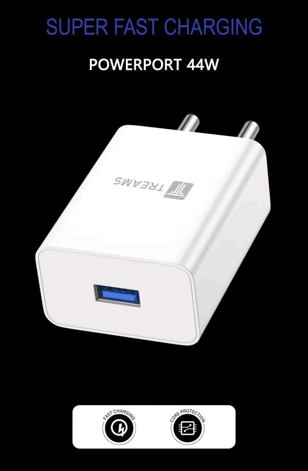 Treams Super Fast Charger 44W Flash Charger With Cable 3 Month Warranty  - White