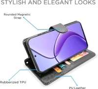 Flip Cover Leather Finish | Inside TPU with Card Pockets | Wallet Stand and Shock Proof | Complete Protection Flip Case for Realme Narzo 70x 5G / N65 / Realme 13/12 / 12X 5G / - Black, Narzo 70X5G