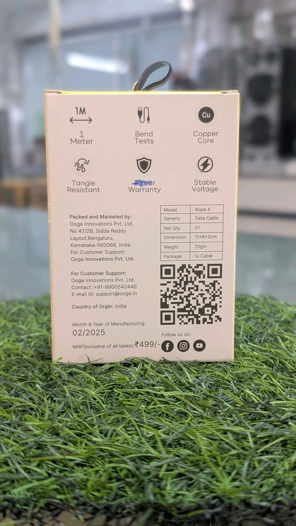 OOGE Rope 4 Usb To Type c 45W Fast  Charge Cable - White, 6 Month