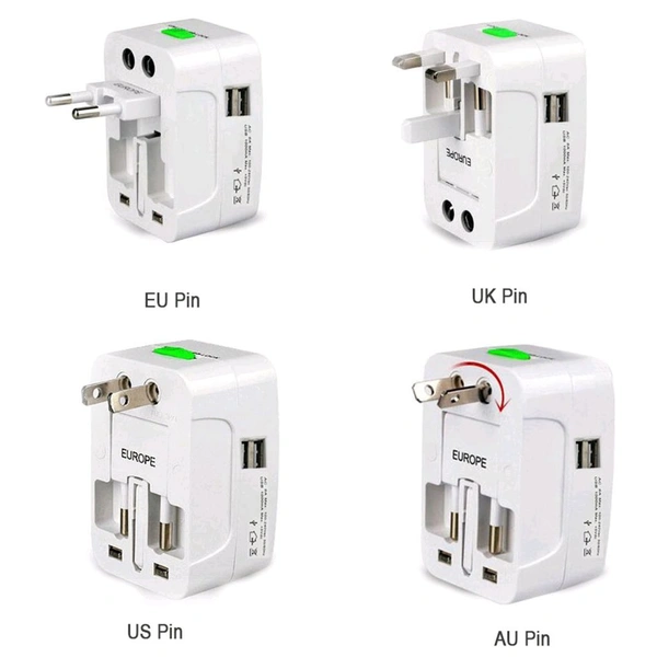 All-in-One Universal Worldwide Travelling AC Adaptor Plug (AU / UK / US / EU) International Power Charger Electric USB Power Plug Socket Adapter Converter - White