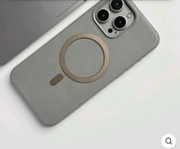 iPhone Premium PU Leather Metal MagSafe Ring Cover - Brown, Iphone 13