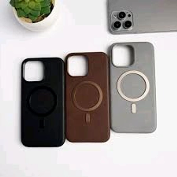 iPhone Premium PU Leather Metal MagSafe Ring Cover - Brown, Iphone 16 Pro Max