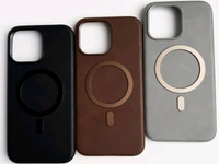 iPhone Premium PU Leather Metal MagSafe Ring Cover - Titanium Gray, Iphone 14