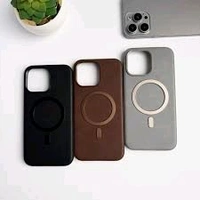 iPhone Premium PU Leather Metal MagSafe Ring Cover - Titanium Gray, Iphone 14