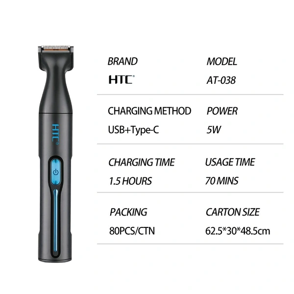 HTC AT-038 Multi-function Fast Hair & Nose USB Hair Trimmer 3 in 1 Electric Nose Ear Trimmer