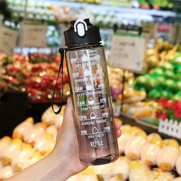 1000ml Motivational Water Bottle with Time Marker – Leak-Proof Transparent Sipper for Gym & Office