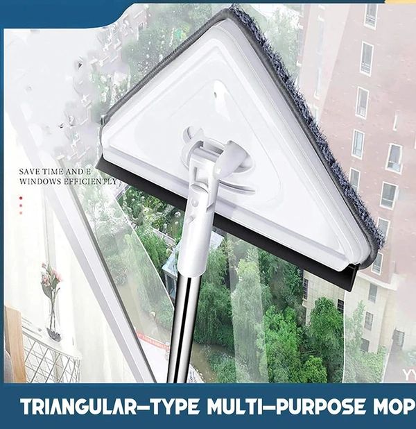 2 IN 1 EXTENDABLE TRIANGLE MOP RETRACTABLE CLEANING MOP BRUSH & VIPER, 360 DEGREE ROTATING FLOORS WALL CLEANING MOP DUST MOP WITH TELESCOPIC HANDLE AND REUSABLE MOP HEADS (1 PC)