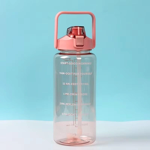 2000ml Transparent Motivational Water Bottle – 2L Leak-Proof Sports Sipper with Time Marker & Straw