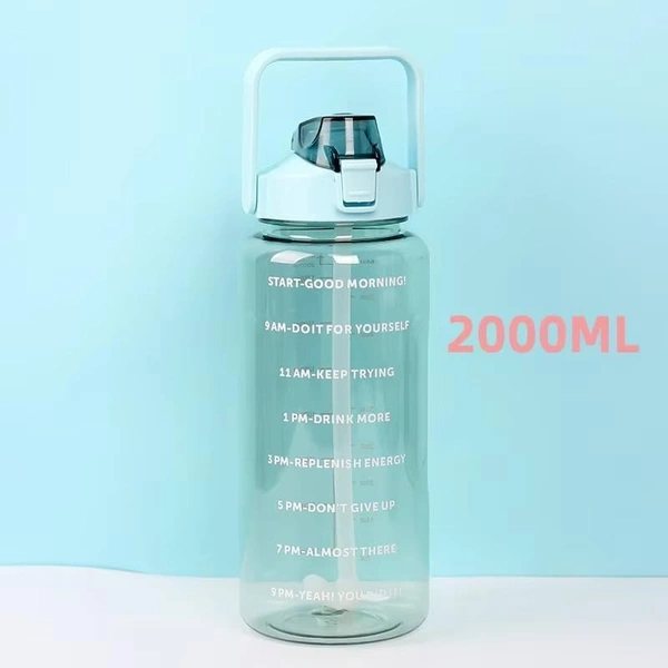 2000ml Transparent Motivational Water Bottle – 2L Leak-Proof Sports Sipper with Time Marker & Straw