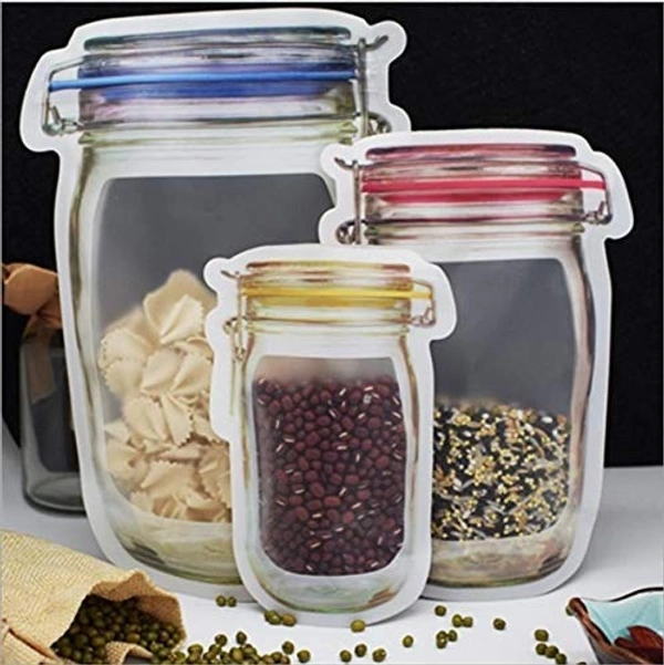 (3 PIECE SET ) PLASTIC TRANSPARENT JAR SHAPED STAND-UP POUCH WITH ZIPPER