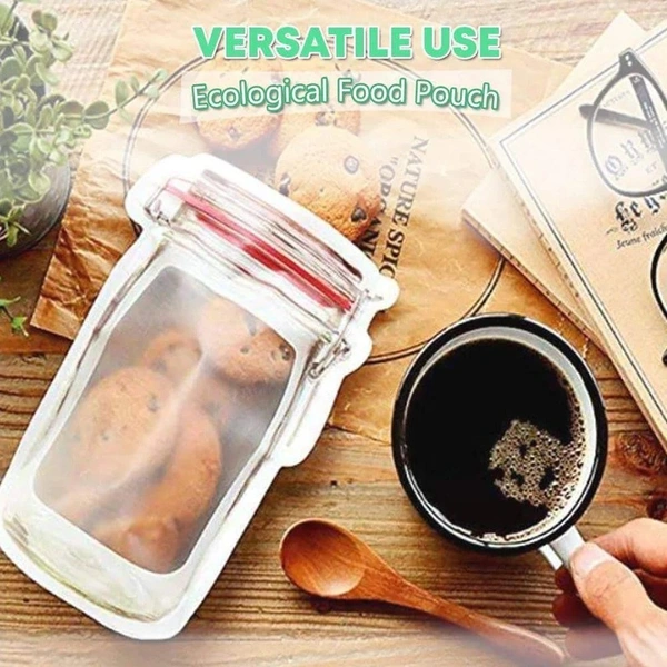 (3 PIECE SET ) PLASTIC TRANSPARENT JAR SHAPED STAND-UP POUCH WITH ZIPPER