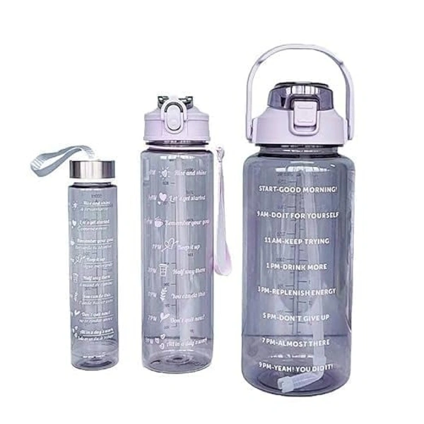 3-in-1 Motivational Water Bottle Set – 2L, 900ml & 500ml Leakproof BPA-Free Sipper Combo with Time Markers