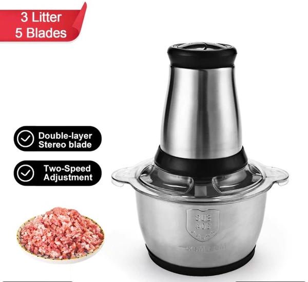 3LTR ELECTRIC FOOD PROCESSOR STAINLESS STEEL ONION CUTTER MULTI CHOPPER 2 SPEED LEVELS 5 BLADES UNIVERSAL CHOPPER FOR KITCHEN
